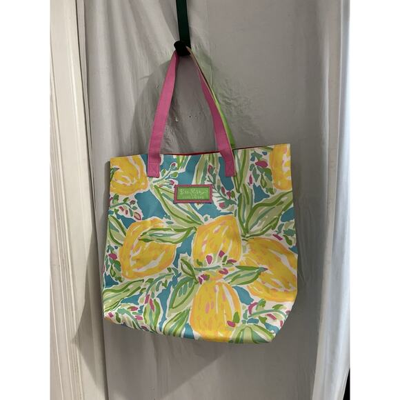 LILLY PULITZER For ESTEE LAUDER Tote Bag Watercolor Lemons Beach Colorful - Picture 1 of 5